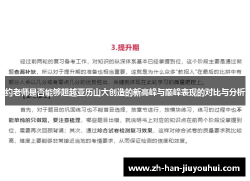 约老师是否能够超越亚历山大创造的新高峰与巅峰表现的对比与分析 约老师是否能够超越亚历山大创造的新高峰与巅峰表现的对比与分析