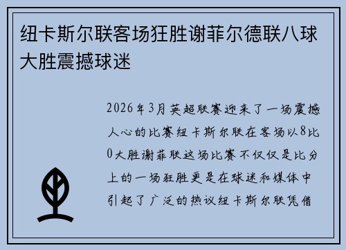 纽卡斯尔联客场狂胜谢菲尔德联八球大胜震撼球迷